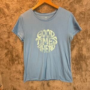 Gap Favorite Tee Good Times Ahead Graphic T Shirt Women's XL Blue Scoopneck